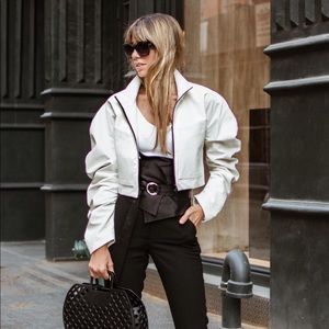 W Concept Leather Jacket in Ivory - Size Small